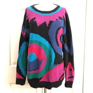 Vintage ‘90s Perry Ellis Oversized Geometric Design Hand Knit Sweater Size M